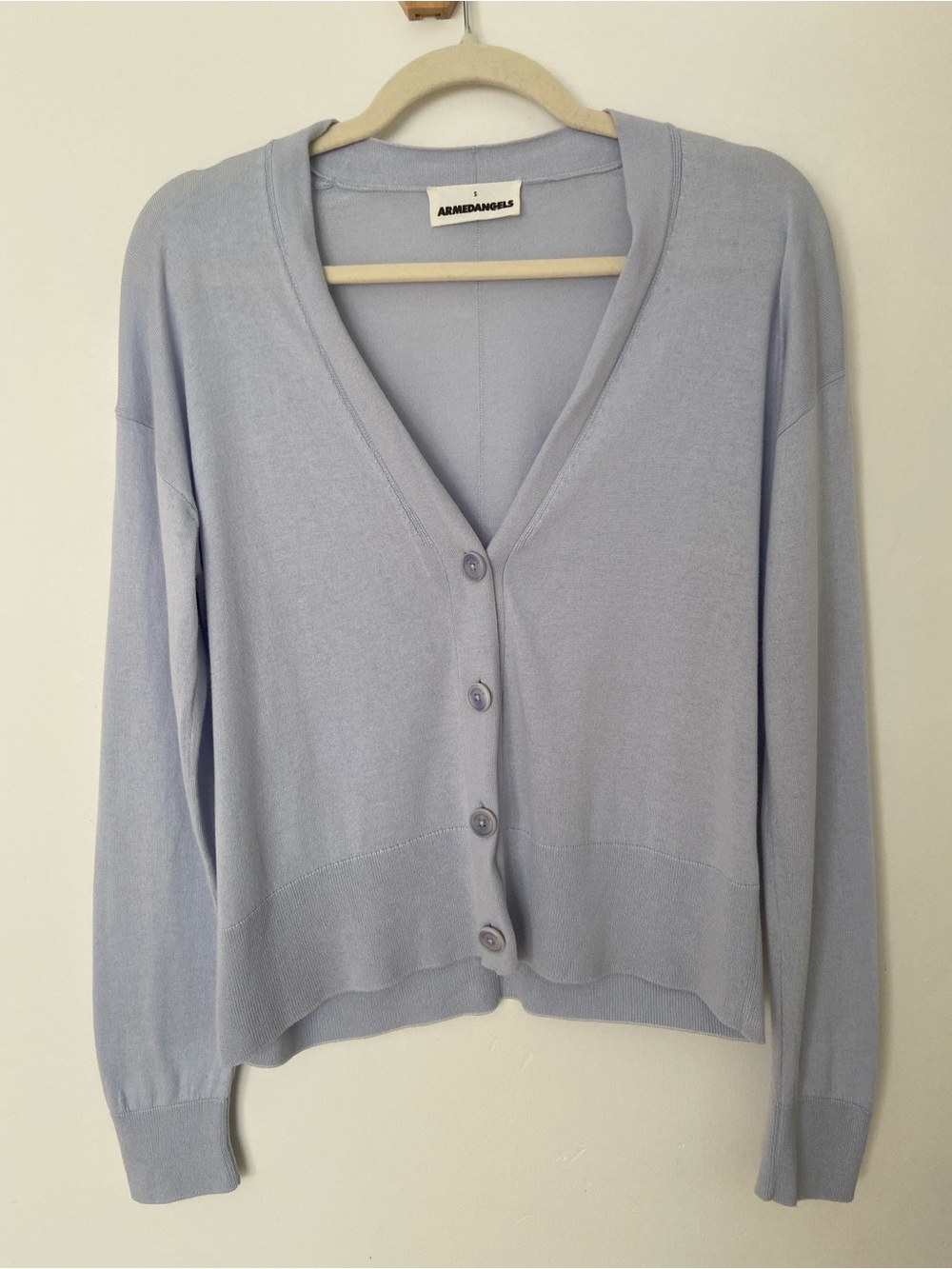 Armedangels Odinaa Cardigan Classic V Neck Button Up Relaxed Light Blue Small - Picture 5 of 11